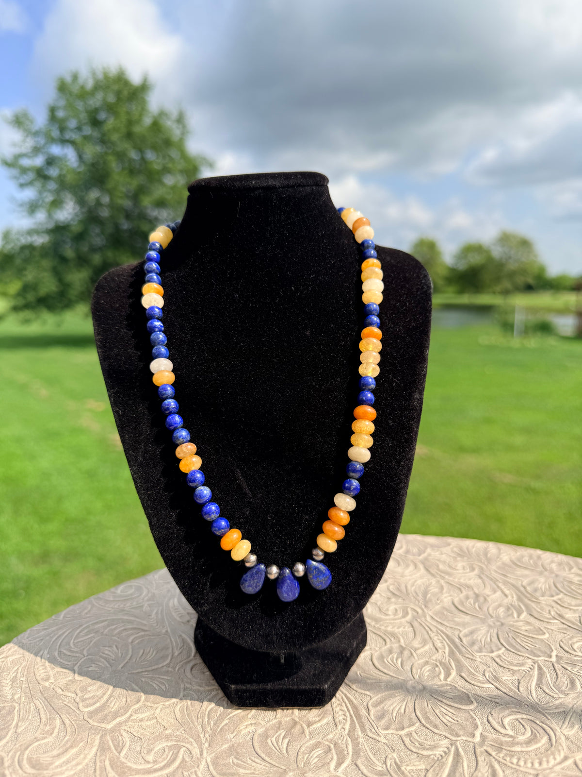 18-inch Lapis & Yellow Jade Necklace