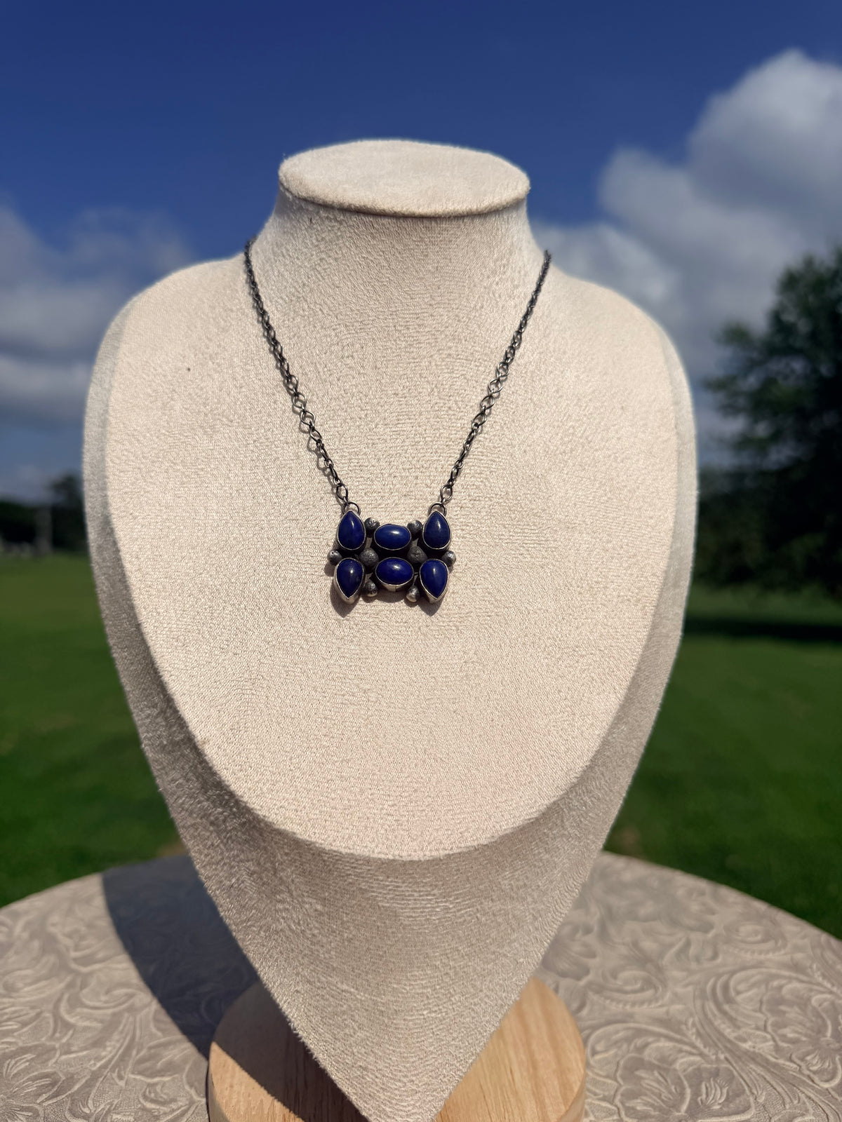 Eli Skeets Lapis Cluster Bar Necklace
