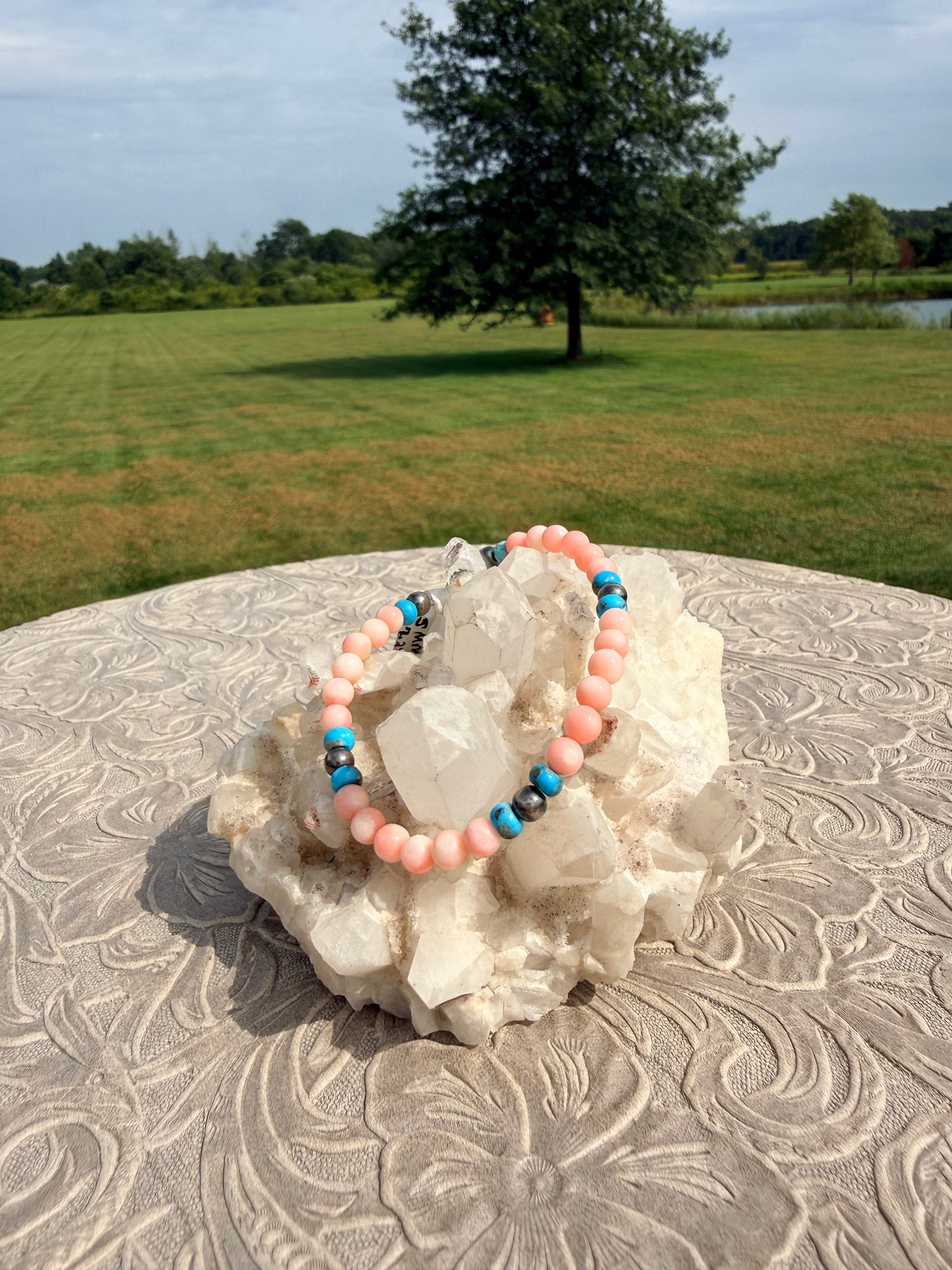 7.25" 5mm Pink Opal & Turquoise Bracelet