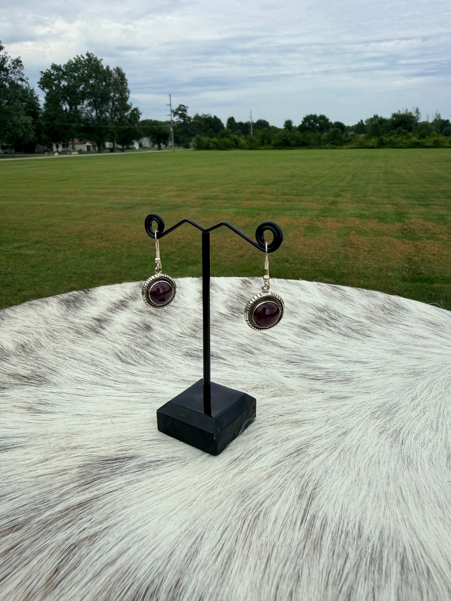 Round Purple Spiny Dangle Earrings