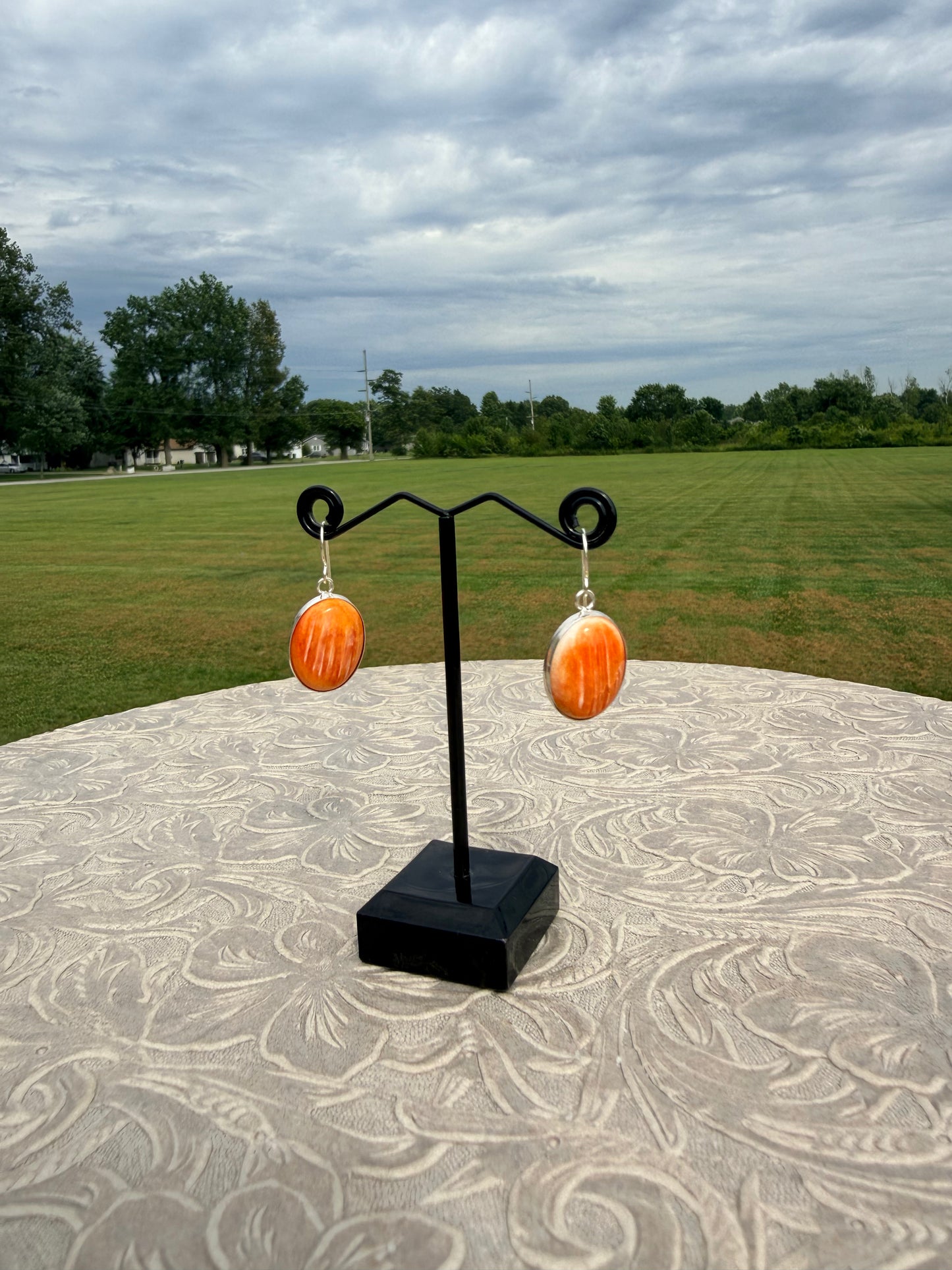 Orange Spiny Oyster Dangle Earrings