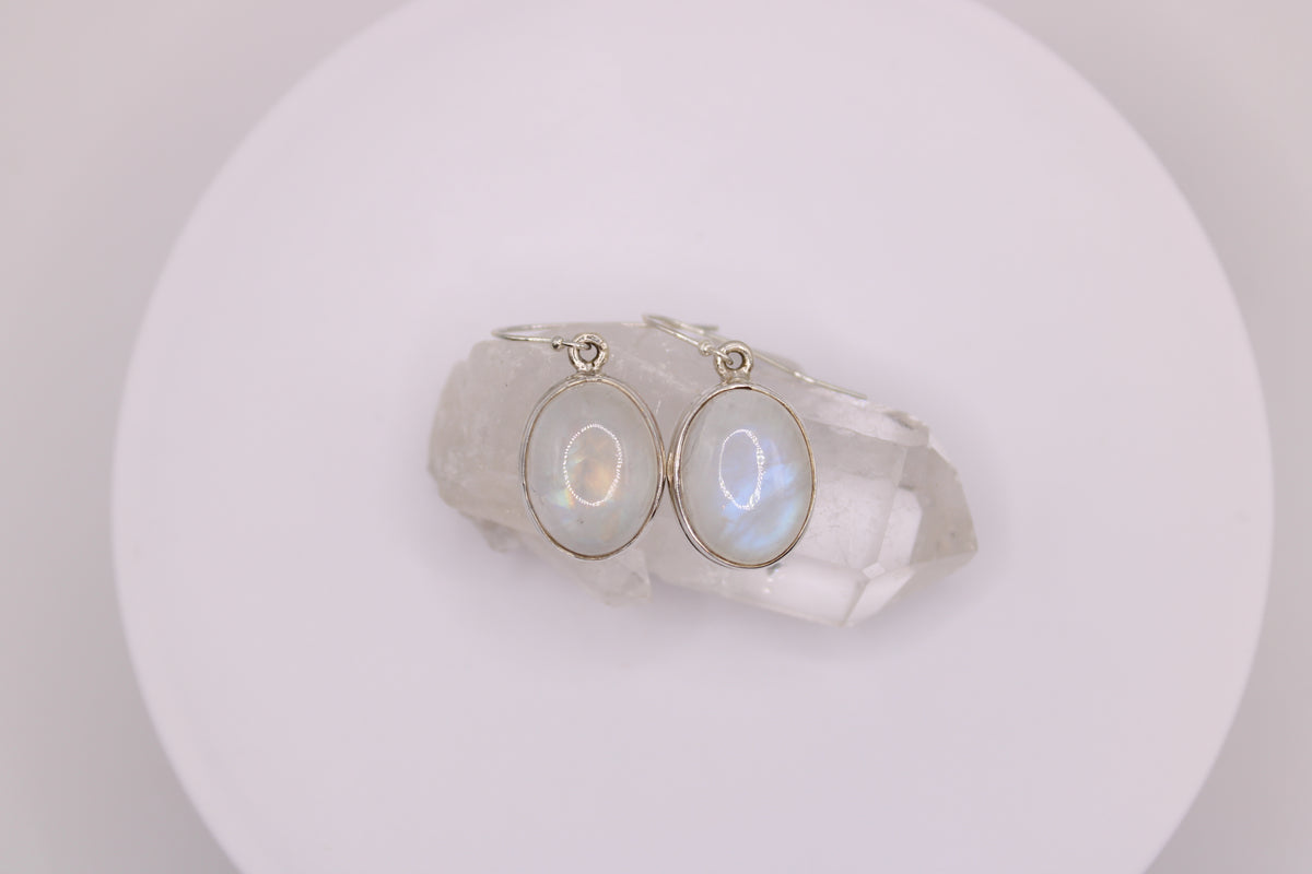 Oval Rainbow Moonstone Earrings