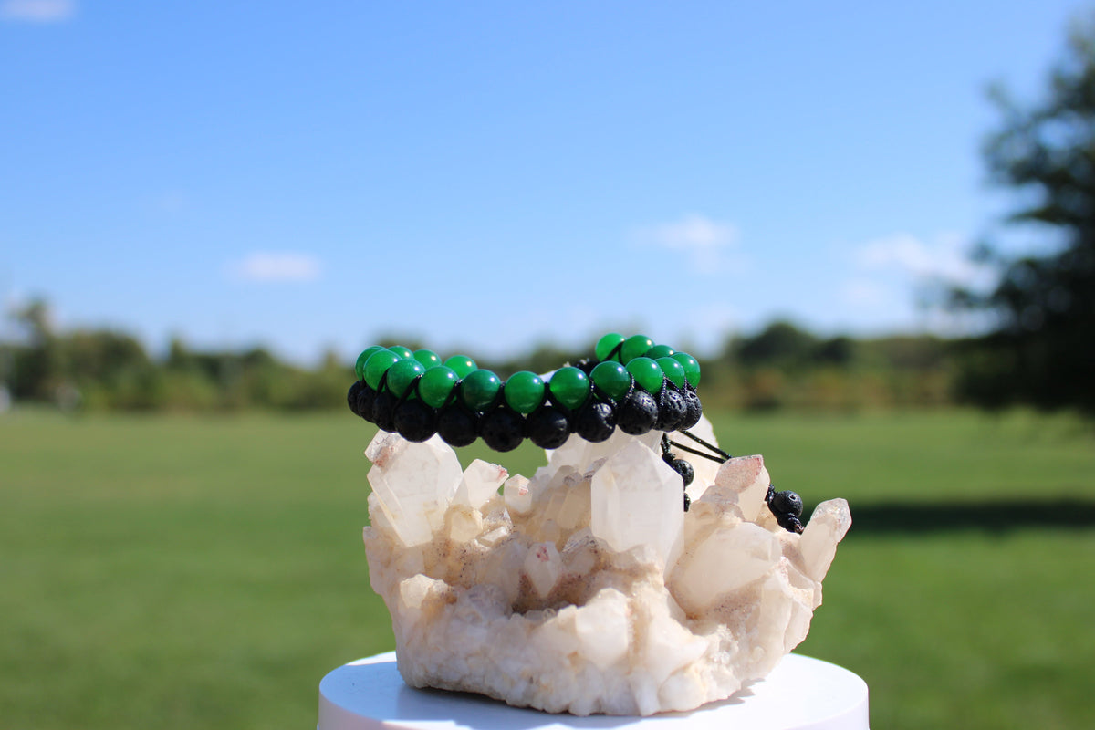 Double Green Aventurine & Lava Stone Bracelet