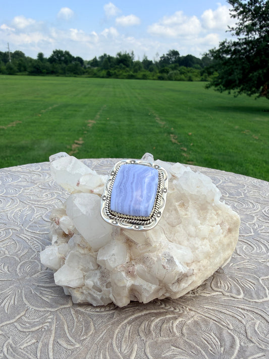 Blue Lace Agate Stamped Ring
