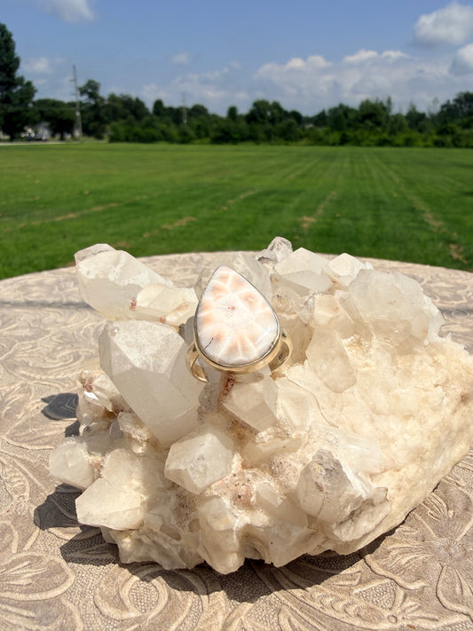 Teardrop Pink Larimar Ring