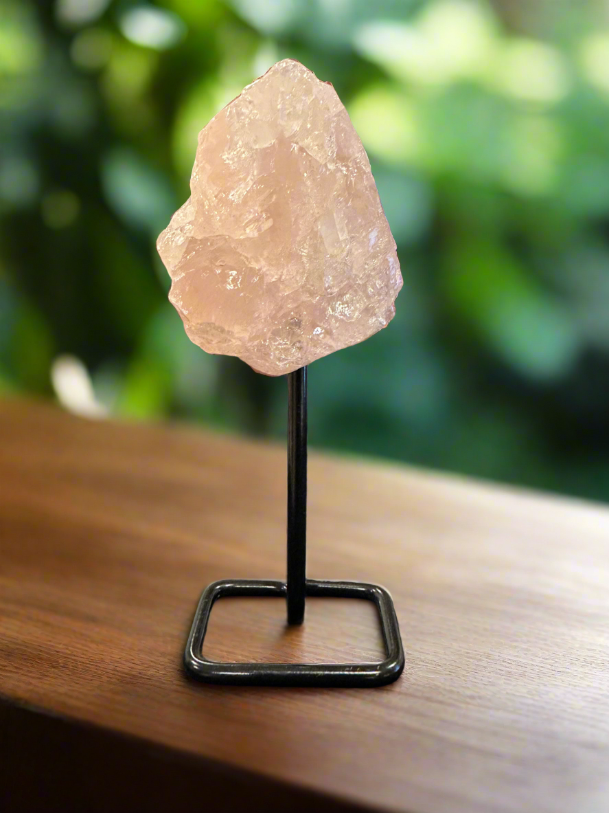 Rose Quartz on a Metal Stand