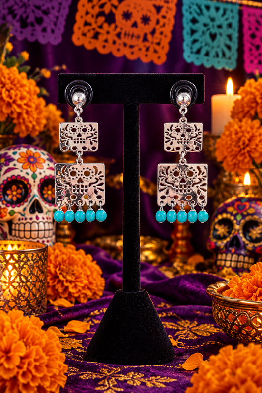 Calavera Papel Picado & Howlite Earrings