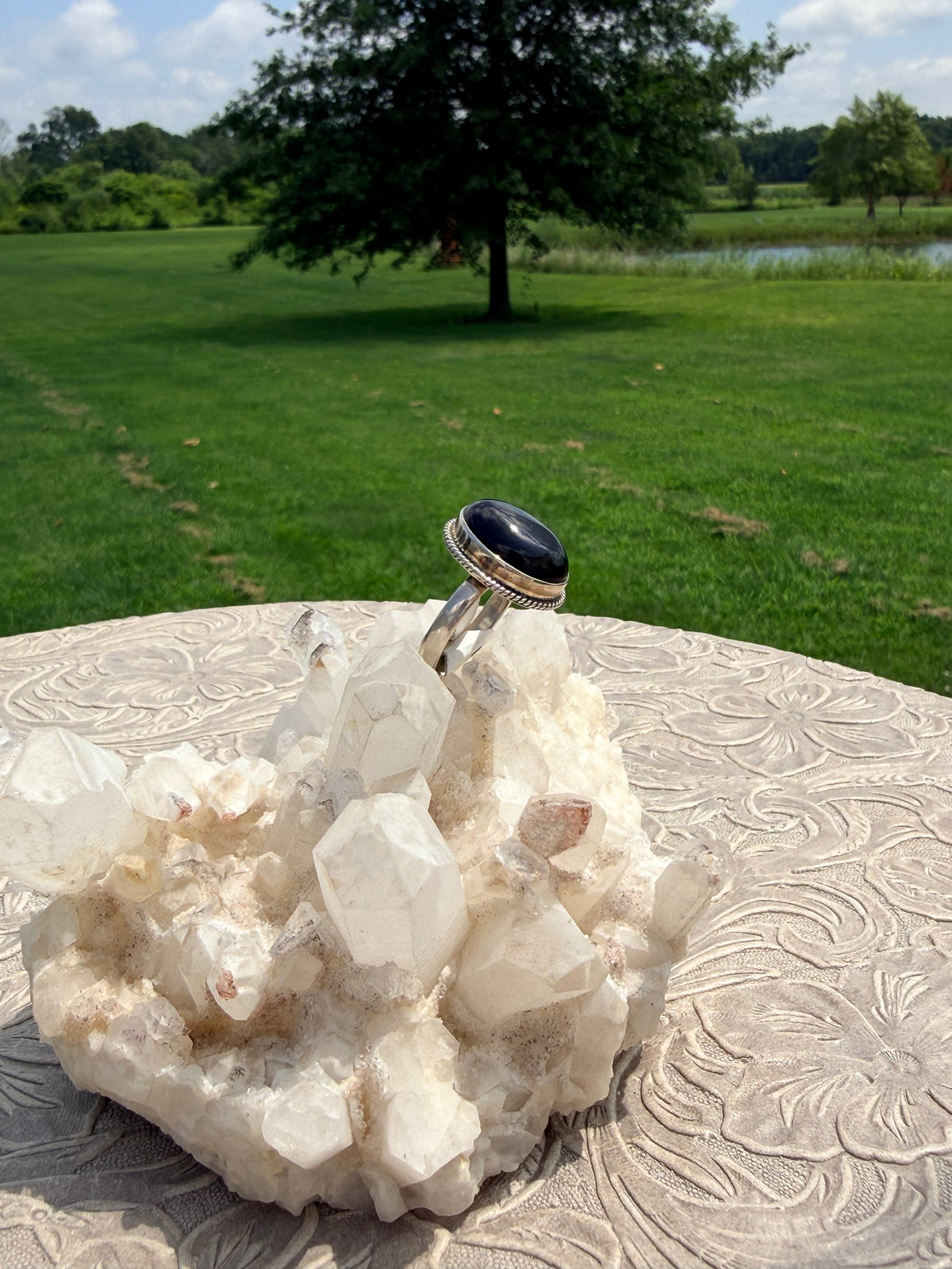 Oval Black Agate Ring