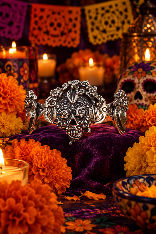 Catrina con Flores Y Corazones Cuff