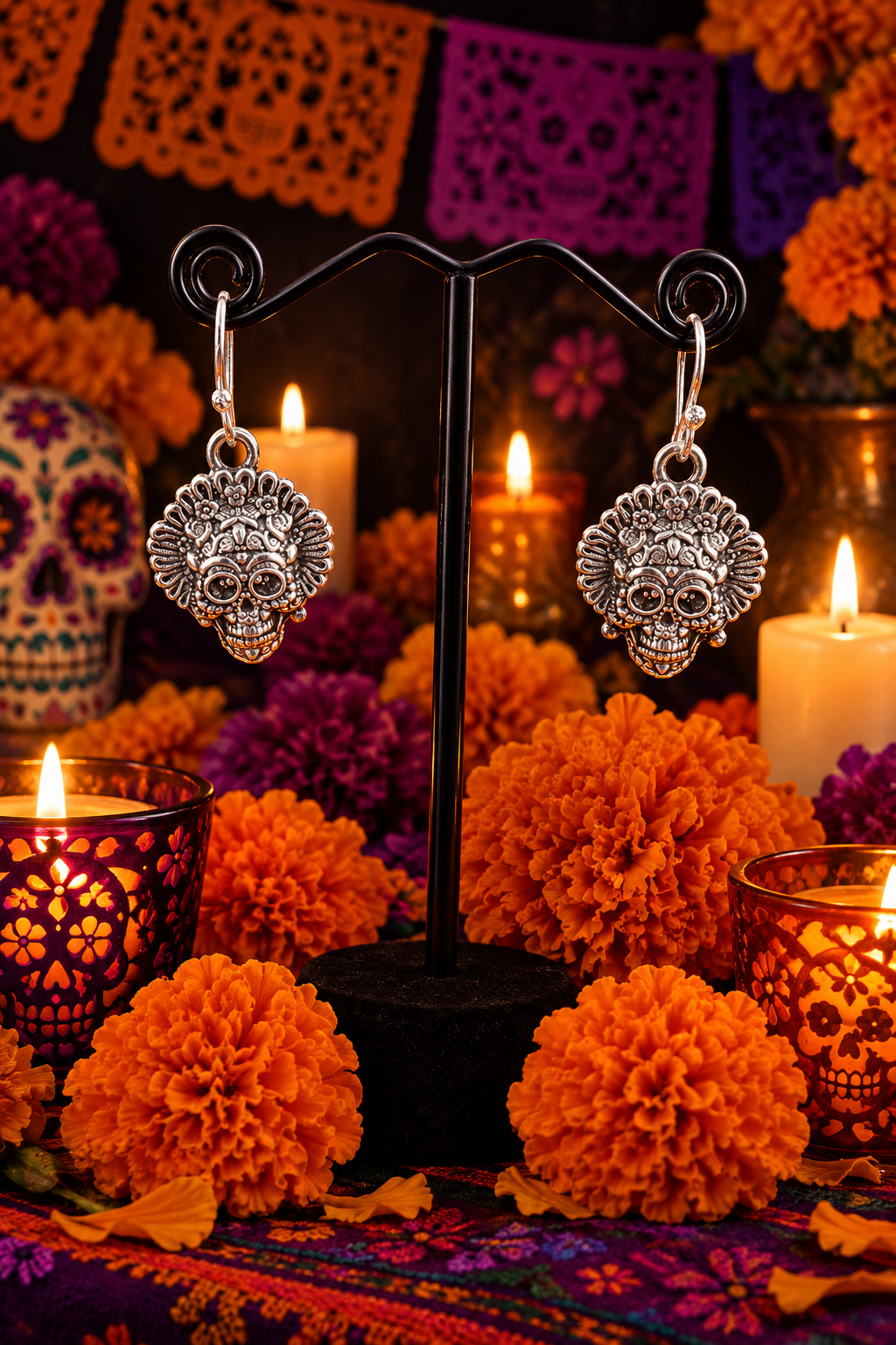 Aztec Goddess Calavera Dangle Earrings