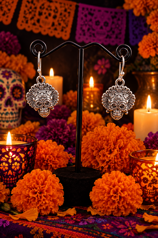 Aztec Goddess Calavera Dangle Earrings