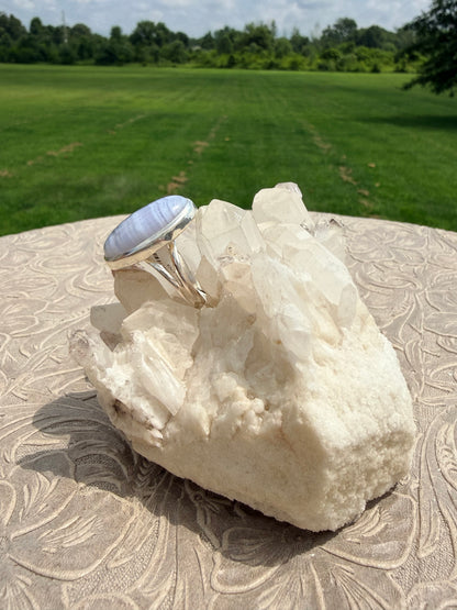 Oval Blue Lace Agate Ring