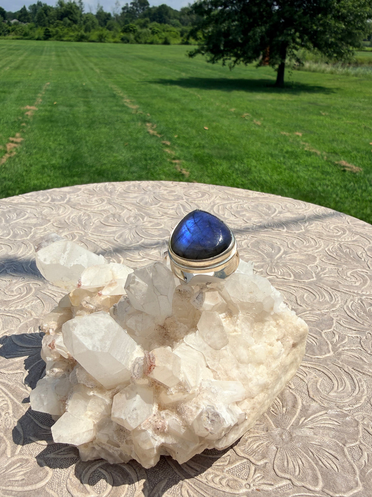 Triangle Labradorite Ring