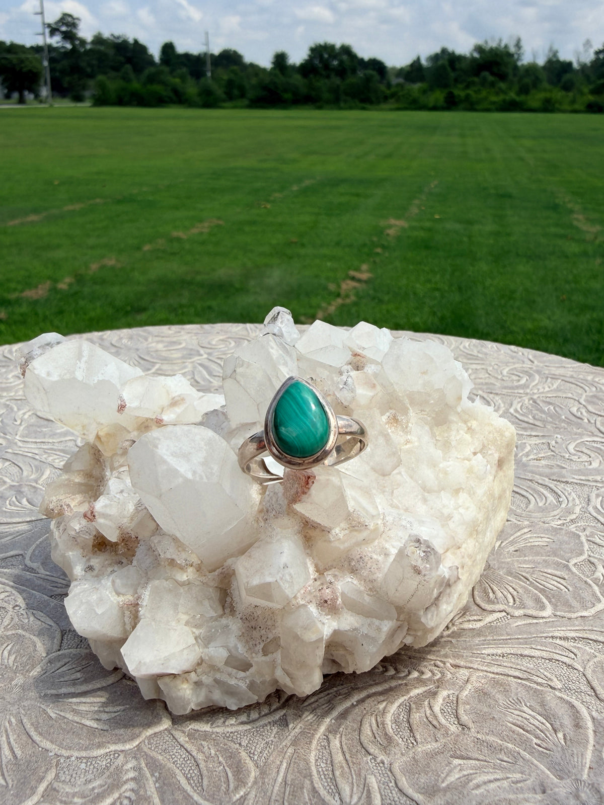Pearshaped Malachite Ring