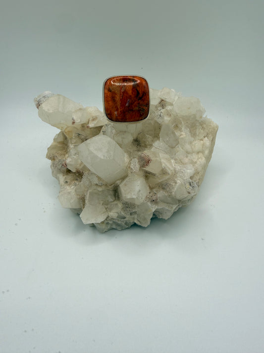 Square Orange Jasper Ring