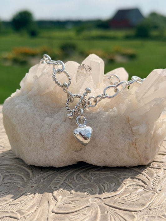 Link Bracelet with Heart Charm