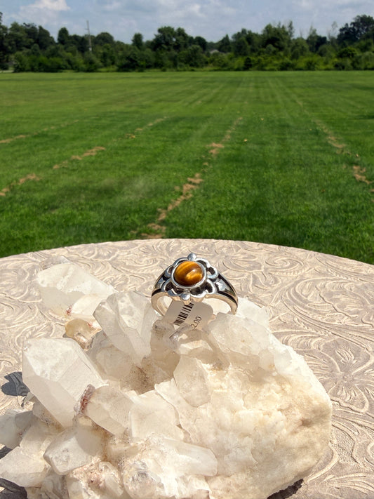 Tigers Eye Flower Ring