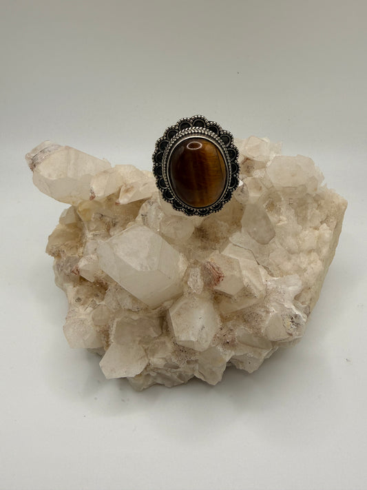 Arched Halo Tigers Eye Ring