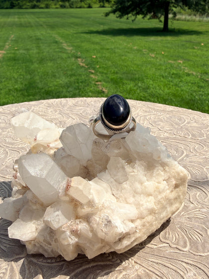 Oval Black Agate Ring