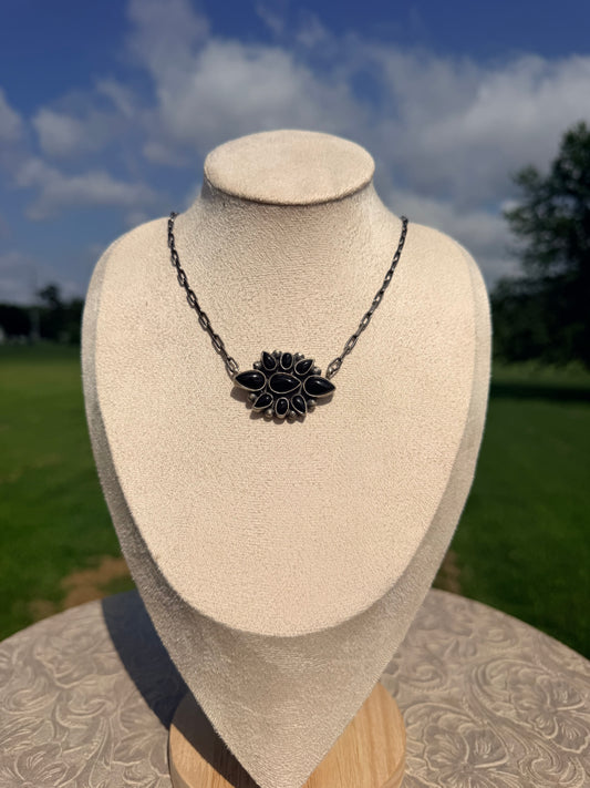 Sharon Francisco Black Onyx Cluster Necklace