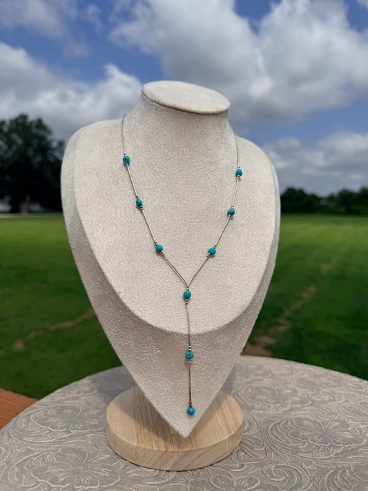 Turquoise and Liquid Silver Lariat