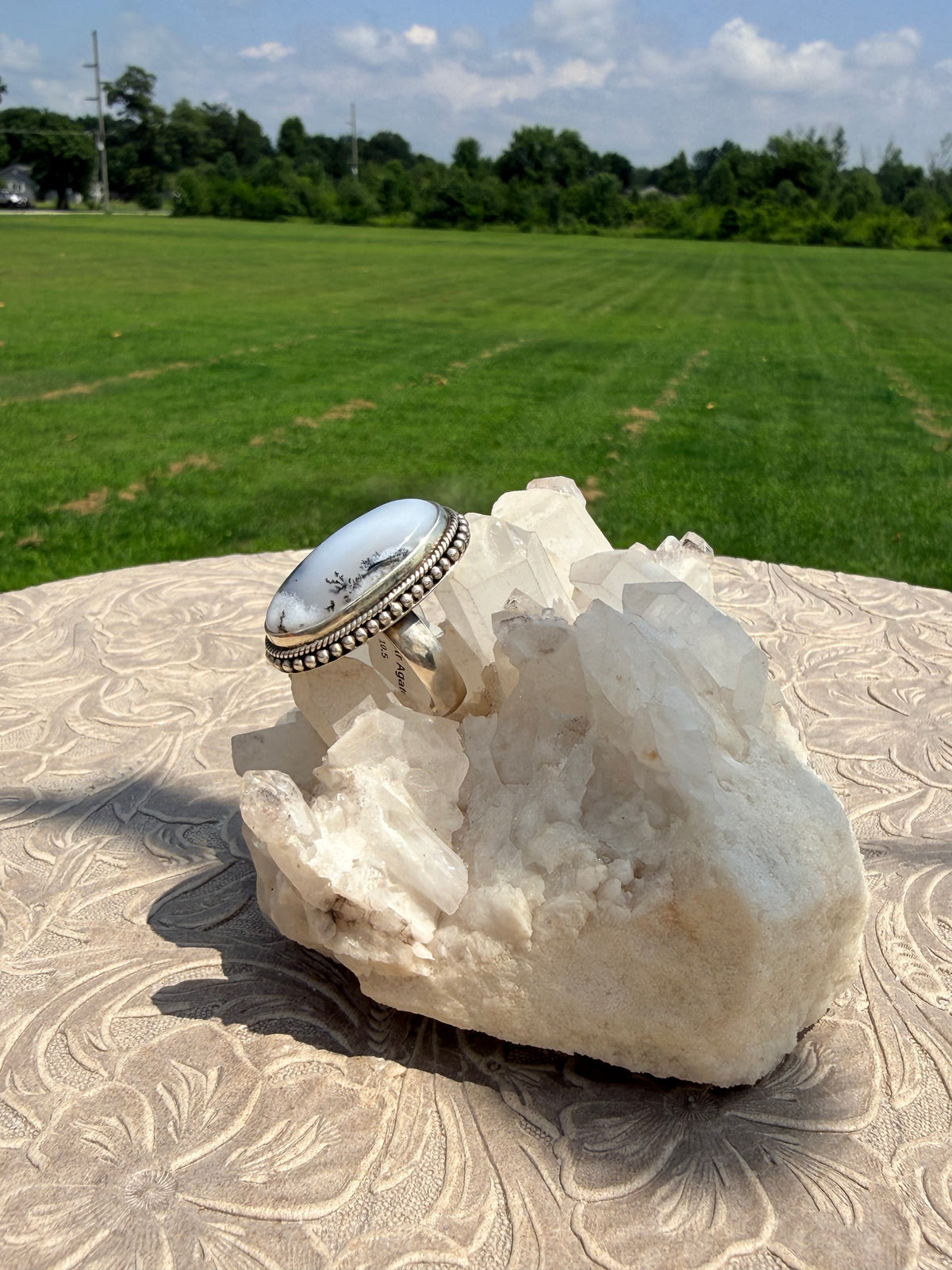 Elongated Oval Dentritic Agate Ring