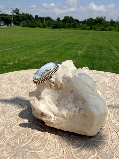 Elongated Oval Dentritic Agate Ring