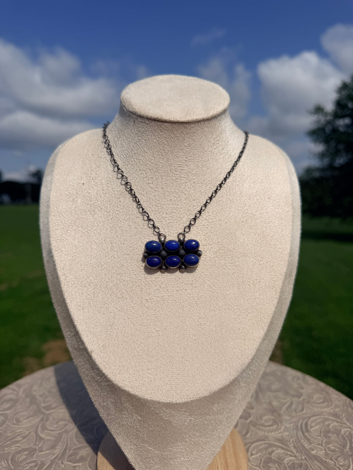 Eli Skeets Lapis Cluster Bar Necklace