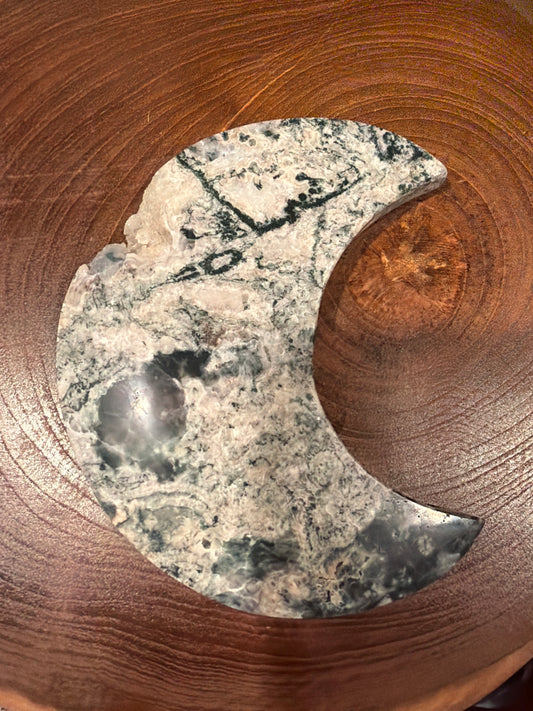 Moss Agate Moon w/Druzy