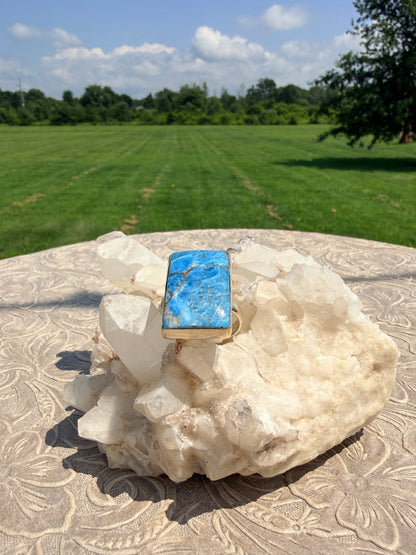 Rectangle Blue Apatite Ring