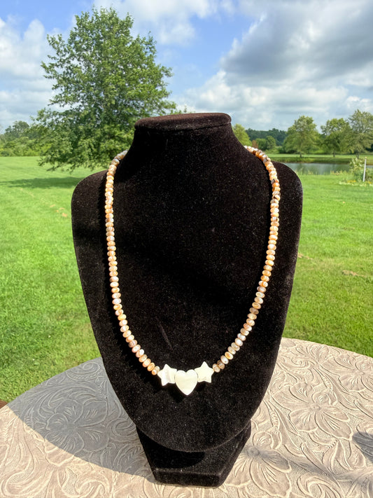 17.5-inch Mother of Pearl Heart and Star Necklace