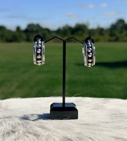 Thick Medium Pearl Hoop Earrings