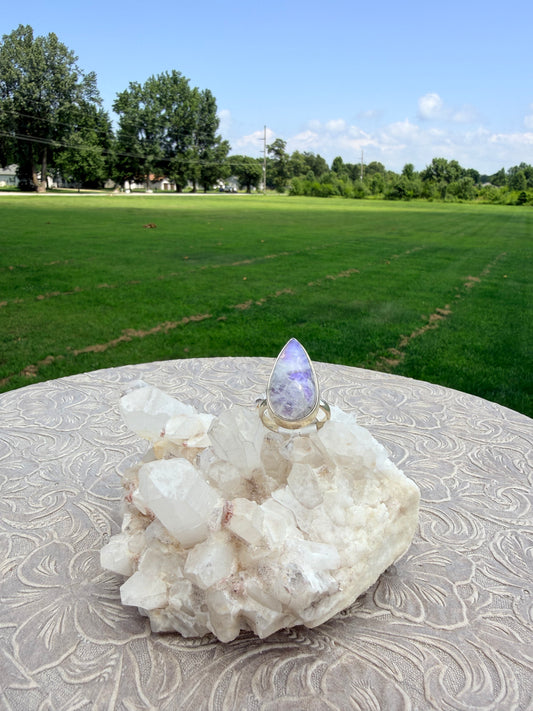 Teardrop Rainbow Moonstone Ring