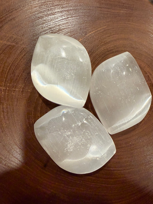 Selenite Tear Drop Shaped Palm Stone