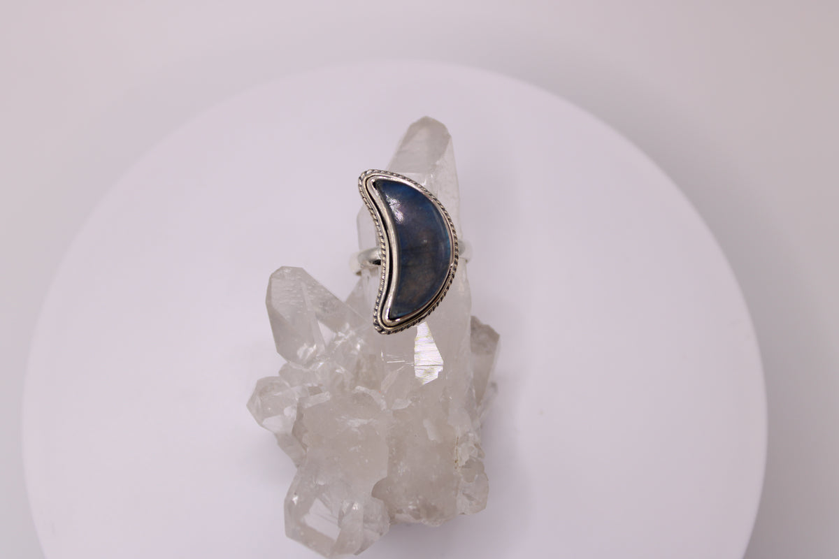 Labradorite Crescent Moon Ring