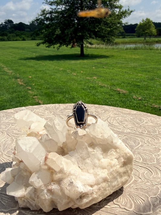 Black Agate Coffin Ring