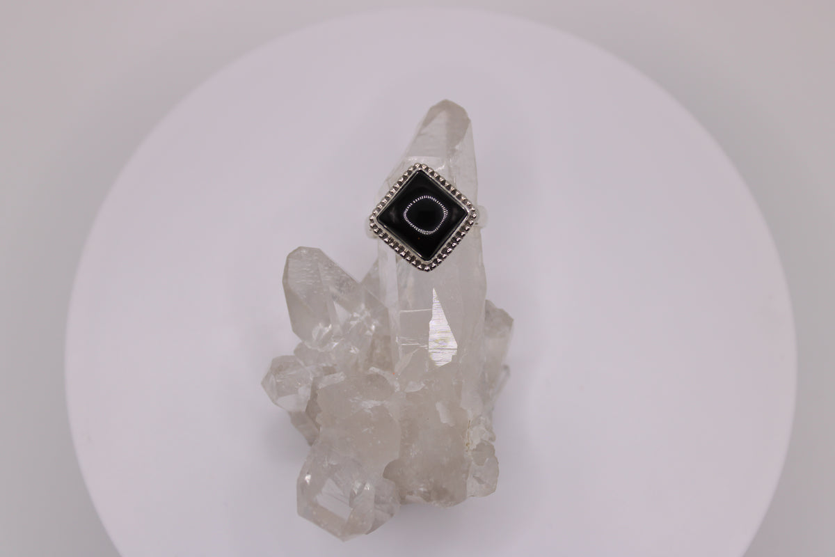 Diamond Shape Rainbow Obsidian Ring