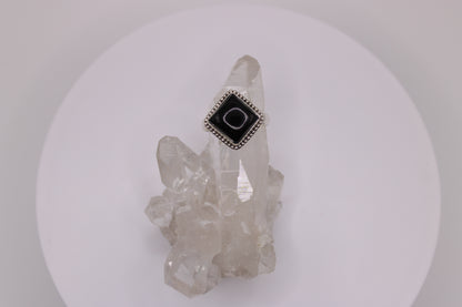 Diamond Shape Rainbow Obsidian Ring
