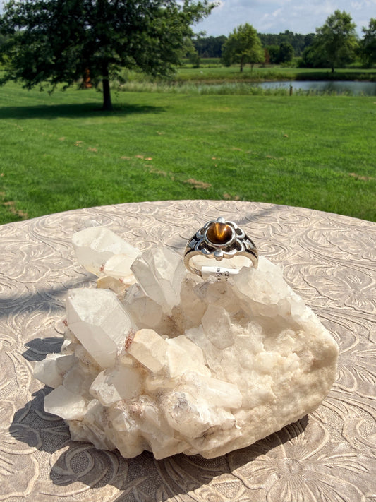 Tigers Eye Flower Ring