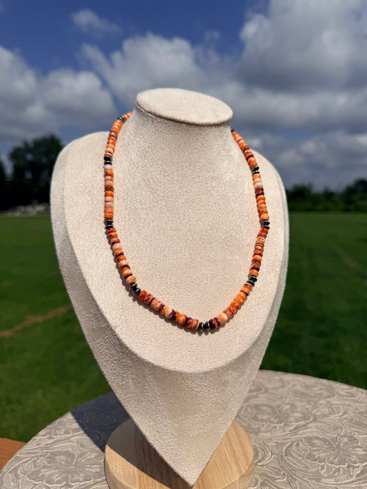 19.25-inch Spiny Oyster & SS Saucer Necklace