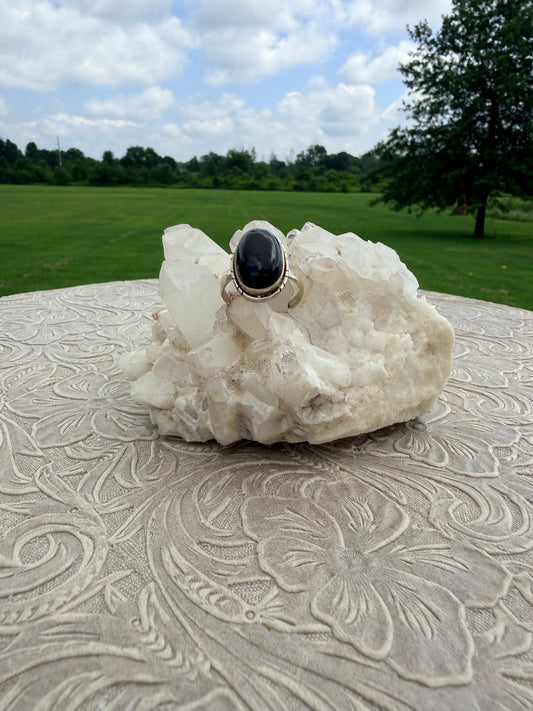Oval Black Agate Ring