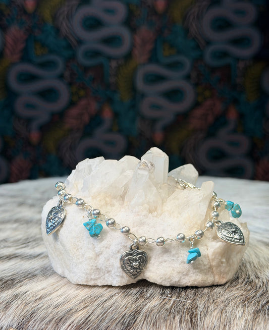 Howlite & Heart Charm Bracelet