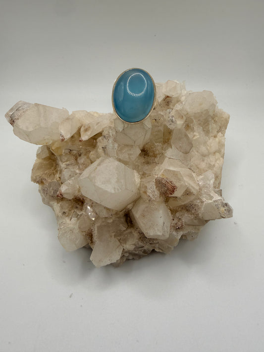 Oval Blue Chalcedony Ring