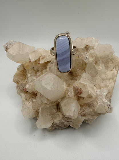 Rectangle Blue Lace Agate Ring