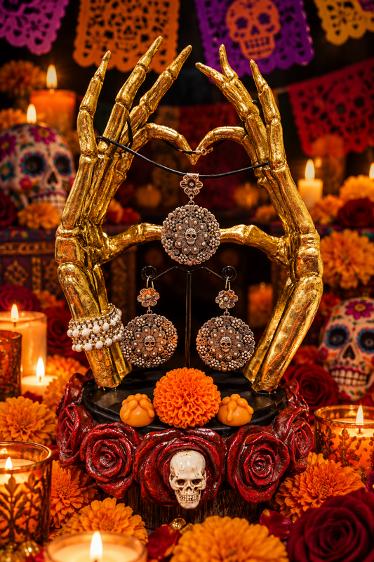 Calavera y Flores Earring & Pendant Set