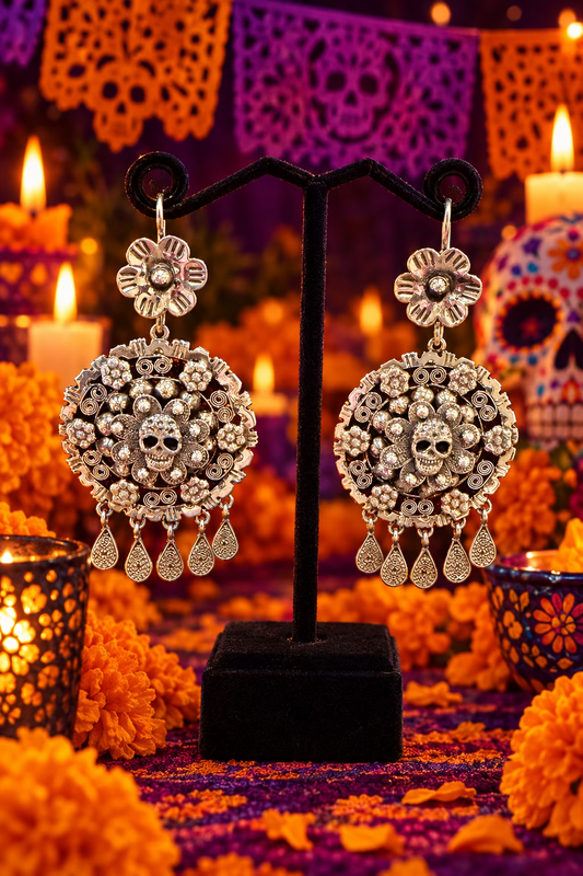 Arracadas de Calavera y Flores / Skull & Flower Earrings