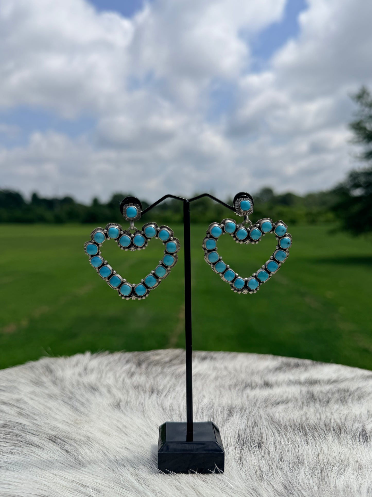 Turquoise Heart Post Dangle Earrings