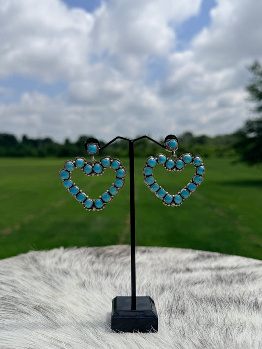 Turquoise Heart Post Dangle Earrings