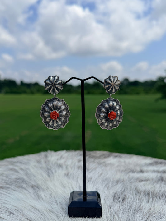 Red Rose Concho Earrings