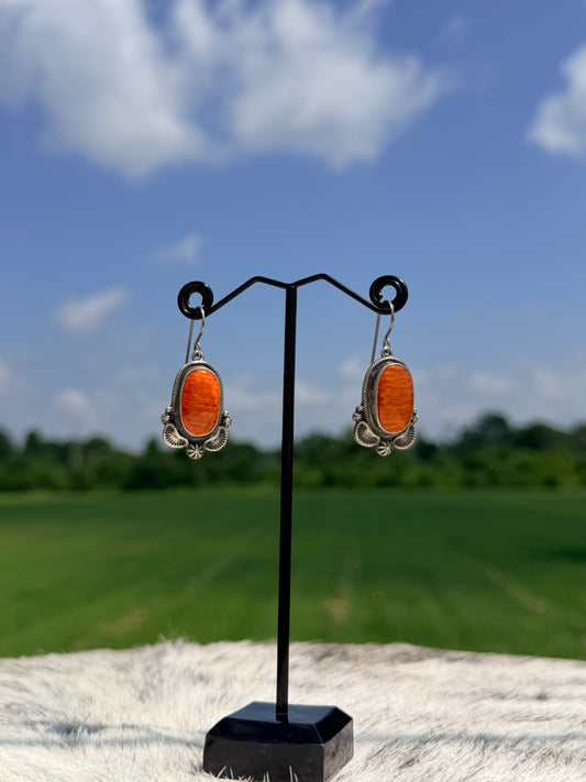 Orange Spiny Dangle Earrings